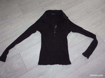 Tee shirt ICI ET MAINTENANT noir col chemise 40 TBE