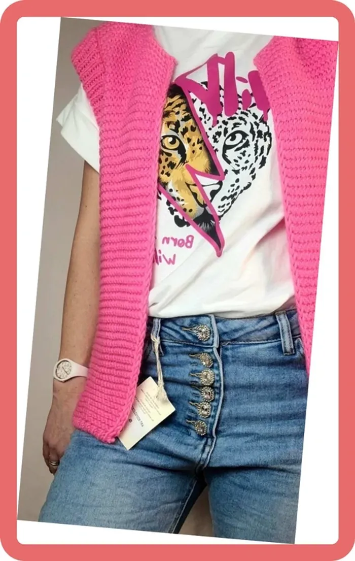T-shirt 🐅 Wild - Taille Unique - Neuf - Rose Fuchsia - photo numéro 3