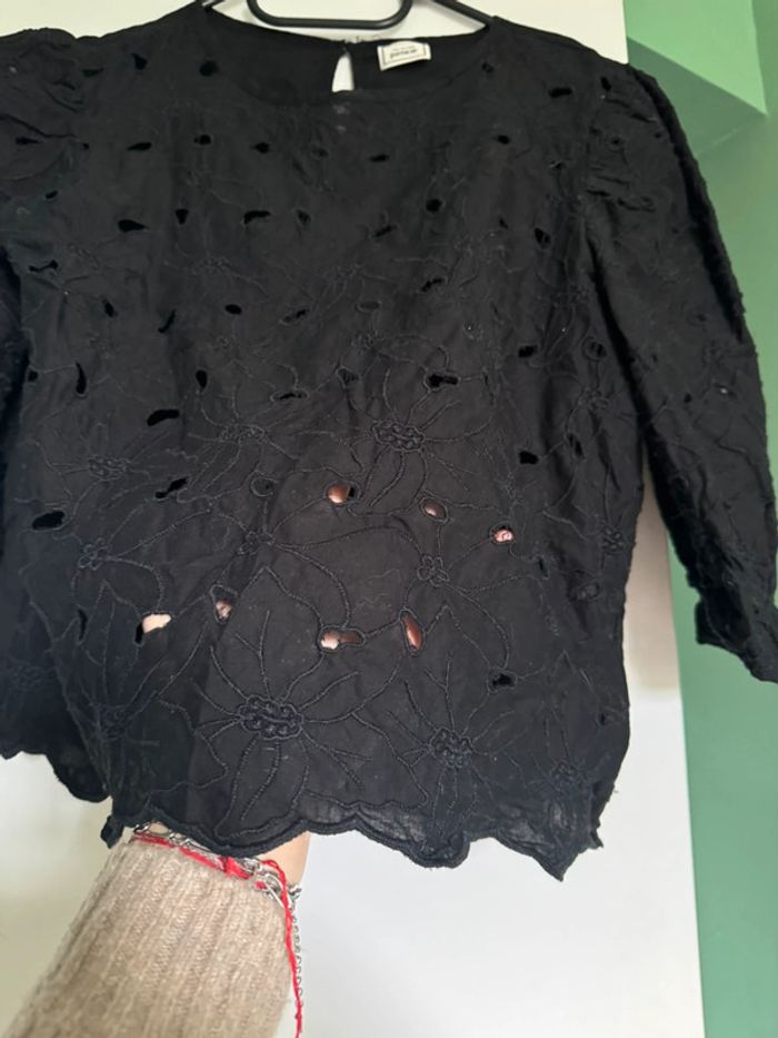Chemisier blouse noire brodée - photo numéro 3