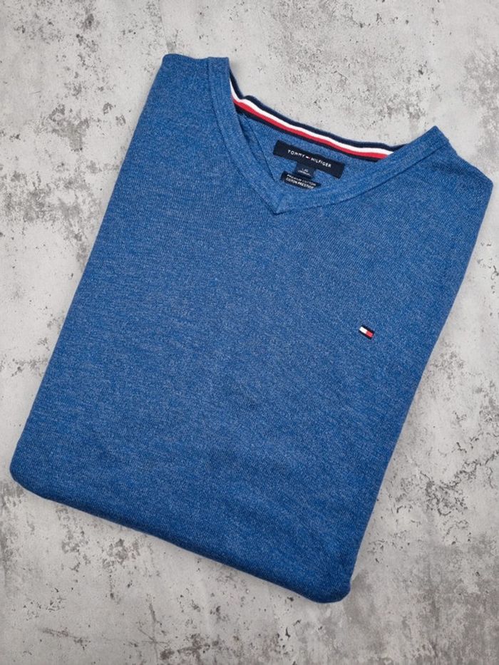 Pull col V Tommy Hilfiger bleu – Taille L Homme