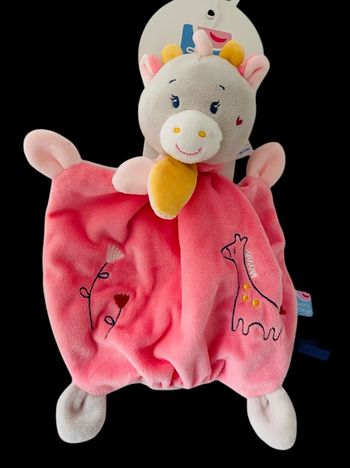 ❤️ SUCRE D ' ORGE Doudou plat Mouchoir vache girafe rose gris Beige brodé girafe