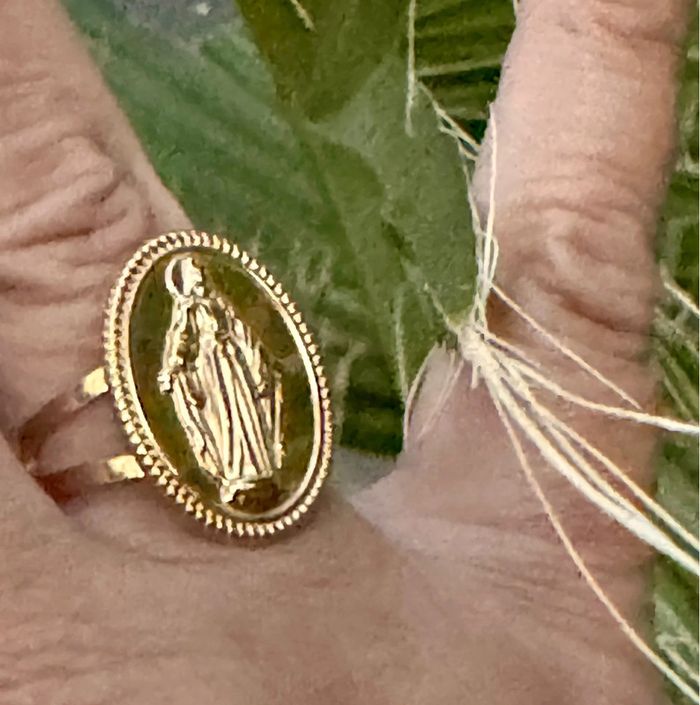 Bague réglable grosse médaille vierge en relief acier inoxydable or - photo numéro 7