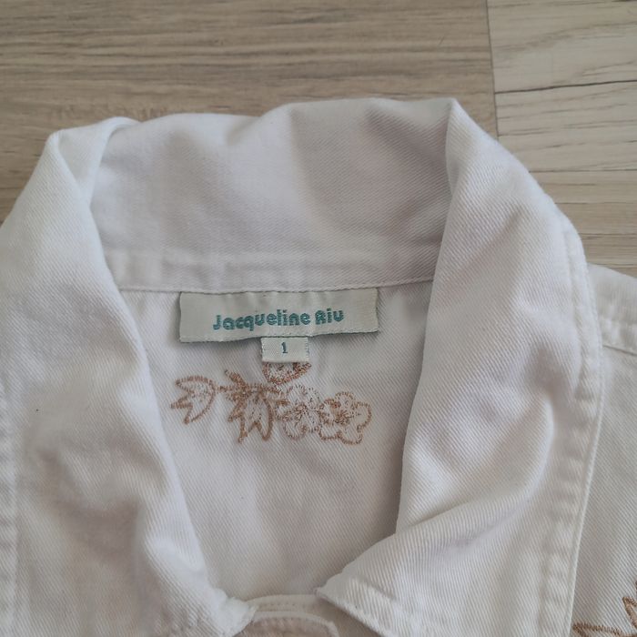 Ensemble 2 pièces veste sans manches + pantalon jean imprimé blanc Jacqueline Riu taille S - photo numéro 3
