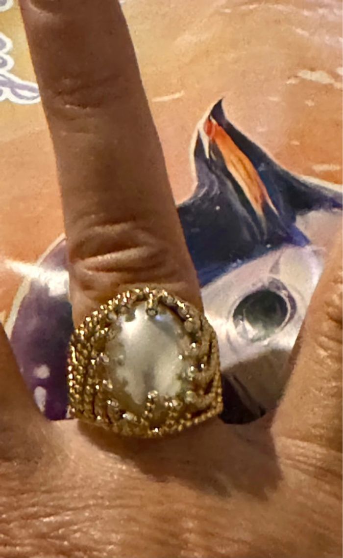 Bague habaha Paris acier inoxydable or pierre nacrée cristaux blancs - photo numéro 7