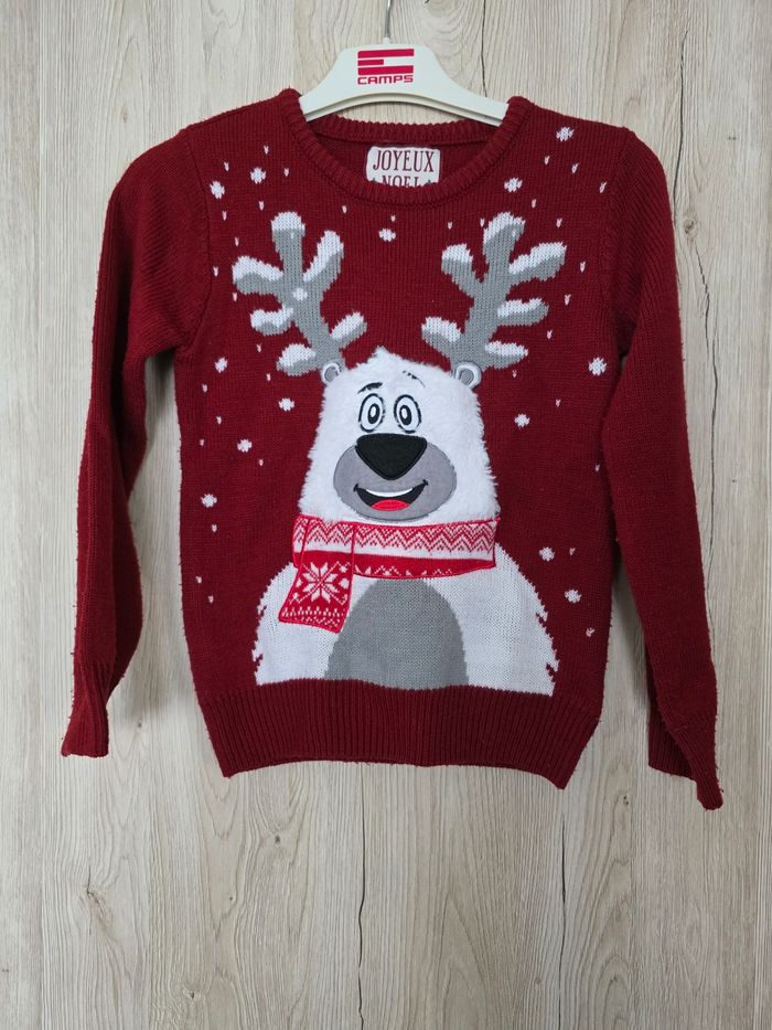 PULL NOËL ROUGE NOËL 🎅 JOYEUX NOËL OURS POLAIRE TAILLE 8ANS MARQUE LA HALLE