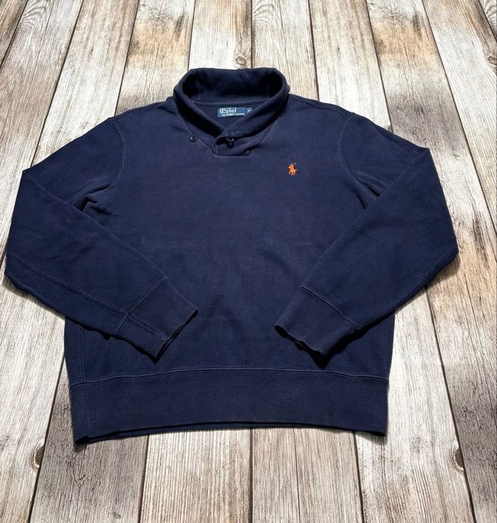 Pull col châle à bouton Ralph Lauren bleu marine logo brodé coton S Homme - photo numéro 7