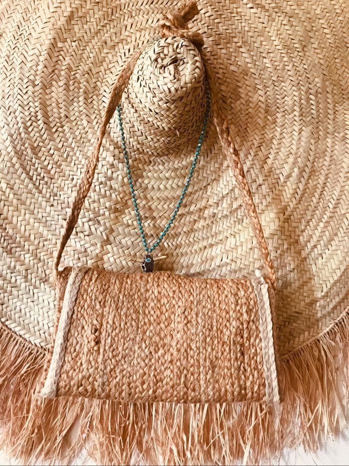 Sac a bandoulière en jute et dentelle pompons coton neuf 🌸 - photo numéro 3
