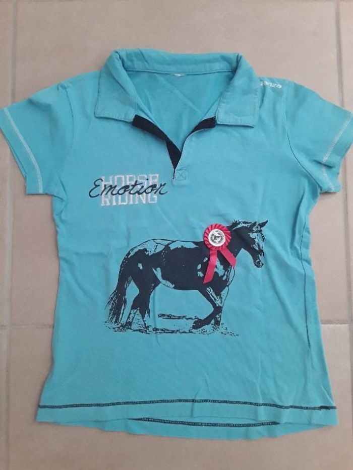 Polo équitation turquoise fille 10 ans FOUGANZA TBE