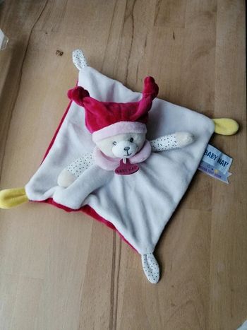 Doudou Plat Babynat Baby'nat Brioche Ours Blanc Rose Fushia Bonnet