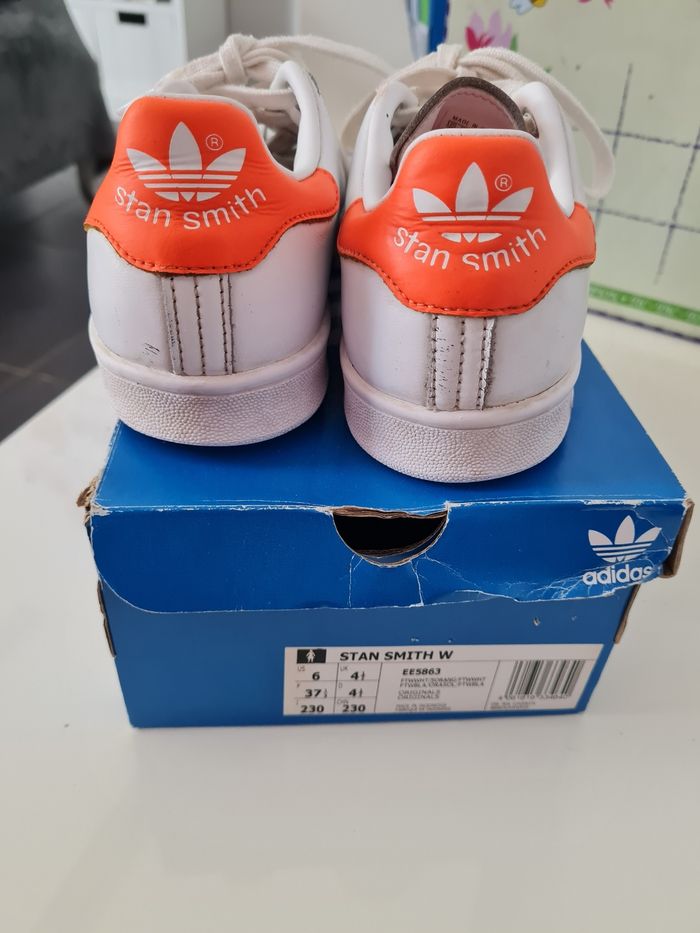 Adidas stansmith blanche et orange fluo - photo numéro 4