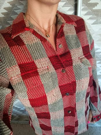 Veste chemise Equipment M à carreaux rouge bordeaux beige laine coto made un France