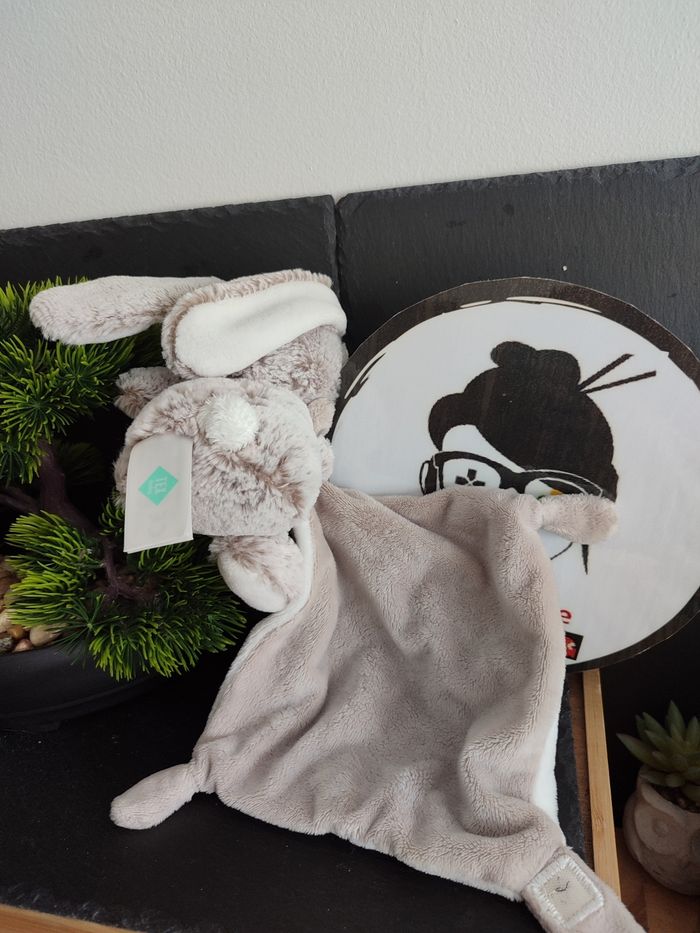 mon doudou mouchoir mon lapin tex baby gris marron Chiné beige blanc DD003275 - photo numéro 2