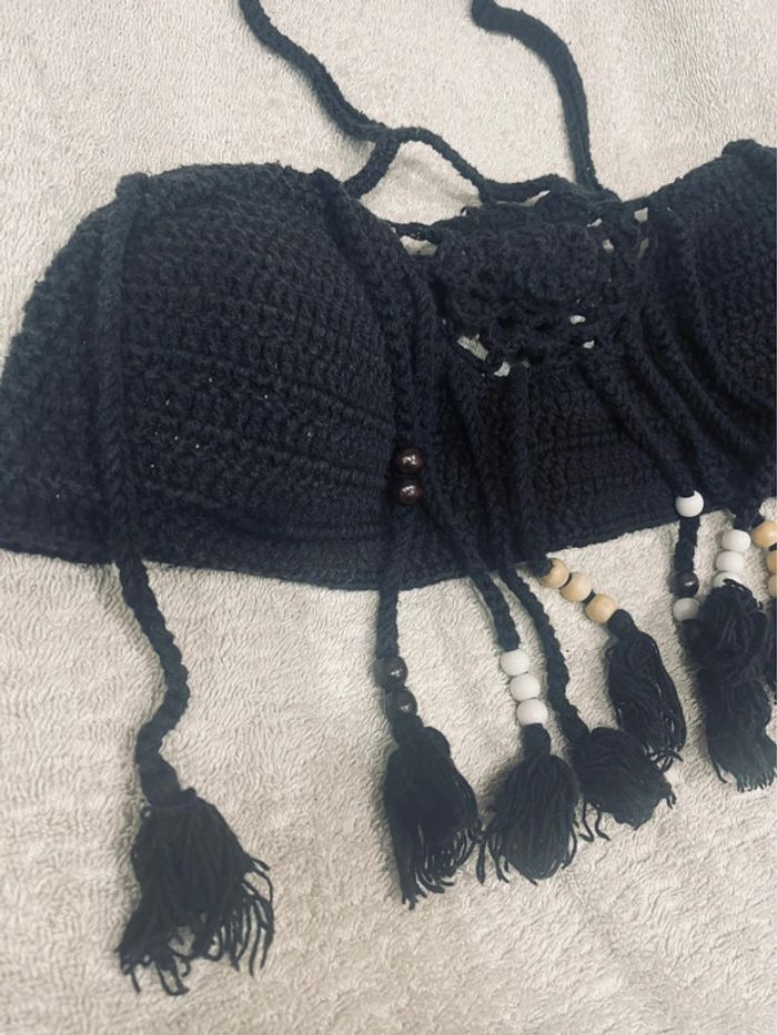 Haut de maillot de bain en tricot a franges avec perles - photo numéro 3