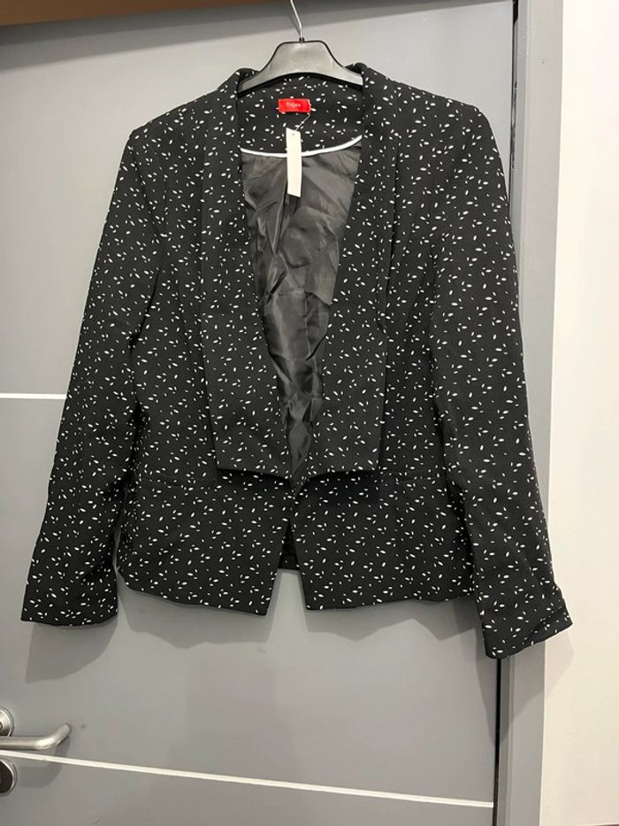 Veste blazer femme 44 noir motifs blancs neuve