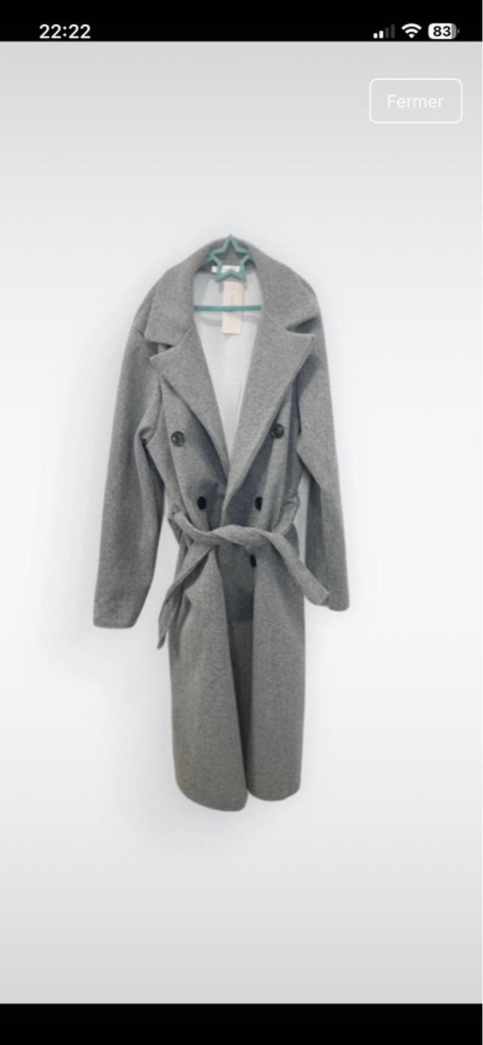 Manteau long gris façon trench