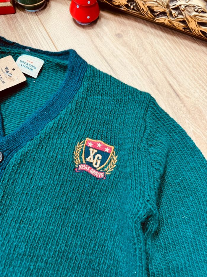 Taille 4 ans sous pull cardigan Noël garçon Tao Sergent Major rouge vert 🎄 - photo numéro 2