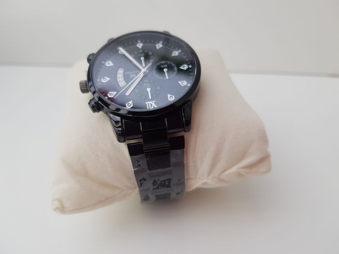 Montre Acier Noir Argenté Diamant Zirconiums Homme - photo numéro 7