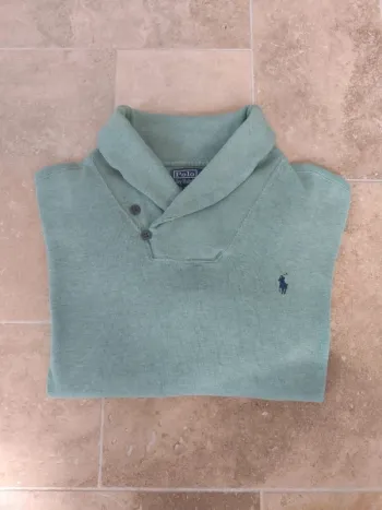 Magnifique pull col châle vert menthe logo marine L Ralph Lauren excellent état