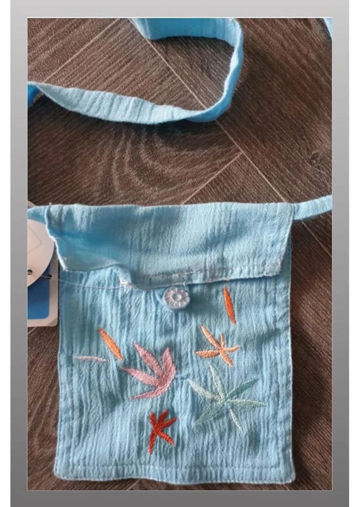 Sac bandoulière/pochette tissus bleu turquoise 12x15cm - photo numéro 2