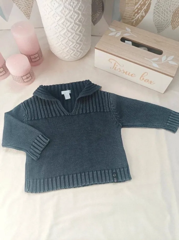 Pull col V noir Obaïbi garçon 6 mois