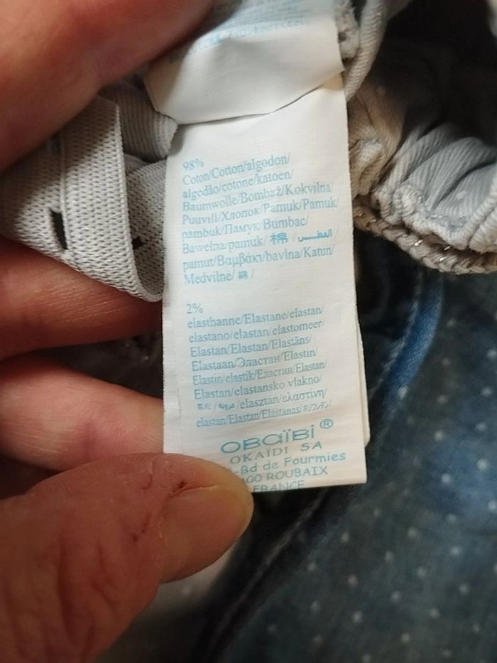 Lot jeans Obaïbi slim stretch bleu et beige fille 6 mois - photo numéro 11
