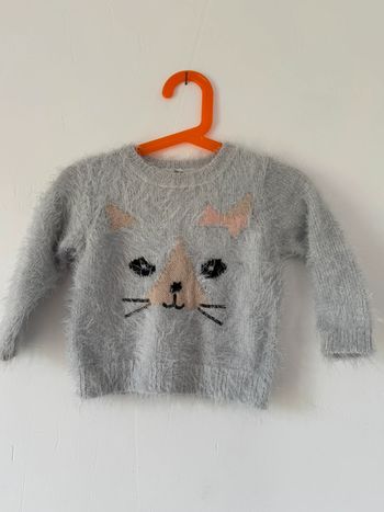 Pull en maille gris pour enfant avec motif chat