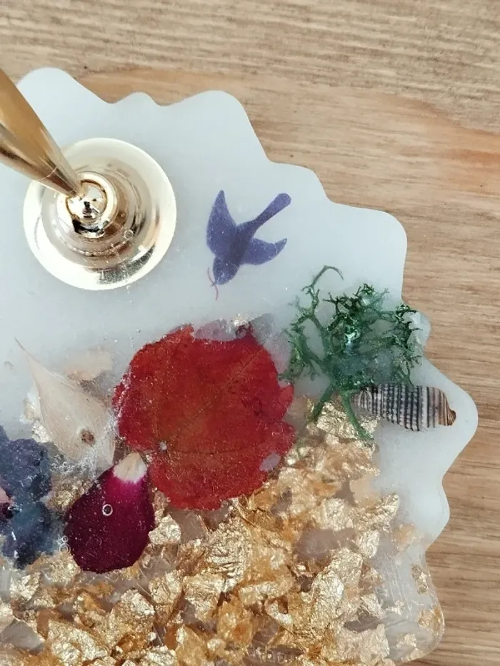 idée cadeau porte-stylo en résine coquillages et fleurs séchées abr017 - photo numéro 6