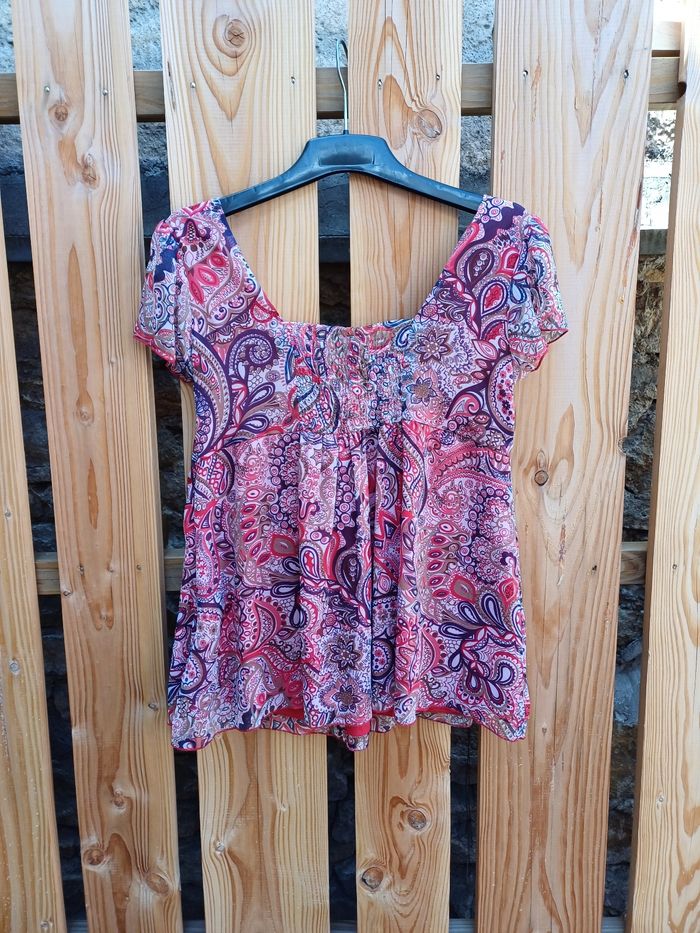 Jolie tunique à manches courtes rouge imprimée Bleu Bonheur taille 42 - photo numéro 9