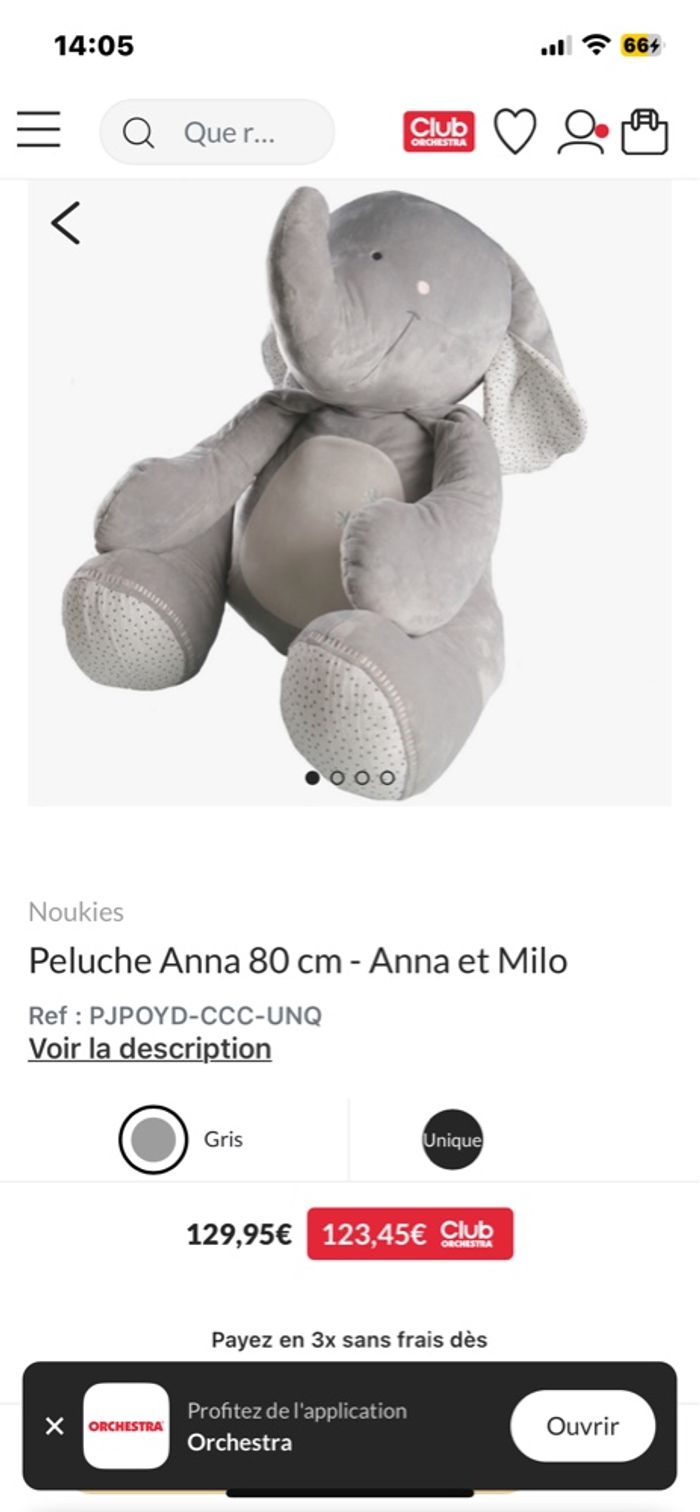 Grande peluche, éléphant Noukie ´s - photo numéro 3