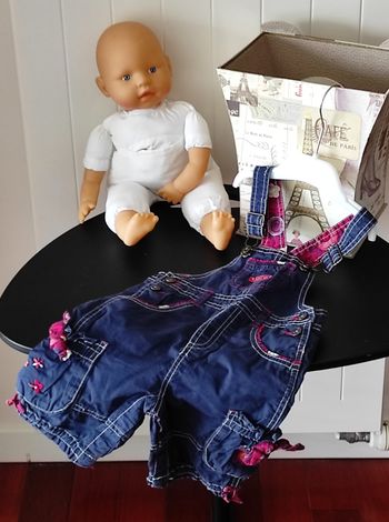 Salopette short bébé fille 18 mois – marine & bordeaux