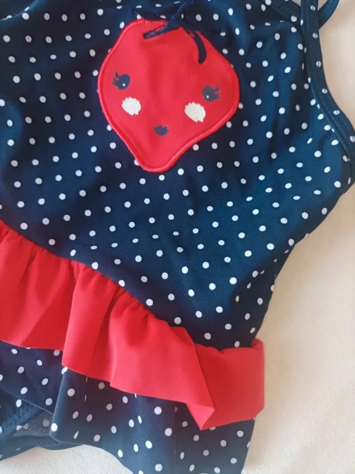 Maillot de bain une pièce bleu marine à pois Orchestra fille 6 mois - photo numéro 2