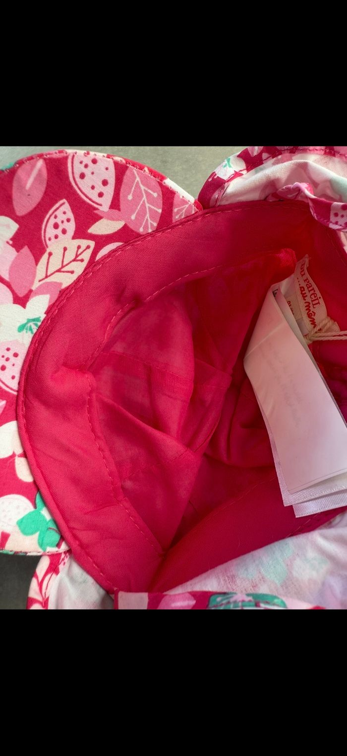 Casquette avec ficelles été fleurs 1/3 mois - photo numéro 5