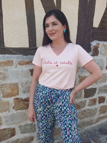T-shirt Belle et rebelle rose saumon Taille L