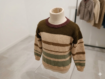 pull tricoté main rayé marron et beige  taille 8-10 ans Bergère de France Lavable machine Neuf