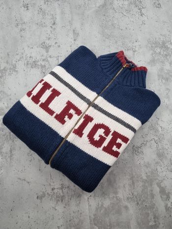 Veste zippée épaisse Tommy Hilfiger bleu marine – Taille L Homme (mesures en photos)