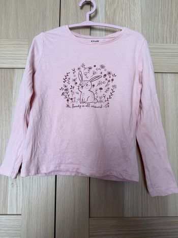 Tee shirt rose lapin/champignons/fleurs KIABI t.4ans