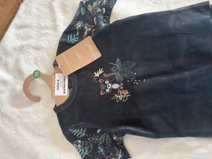 Pyjama velours bébé garçon – motif forêt et hiboux – 12 mois - photo numéro 3