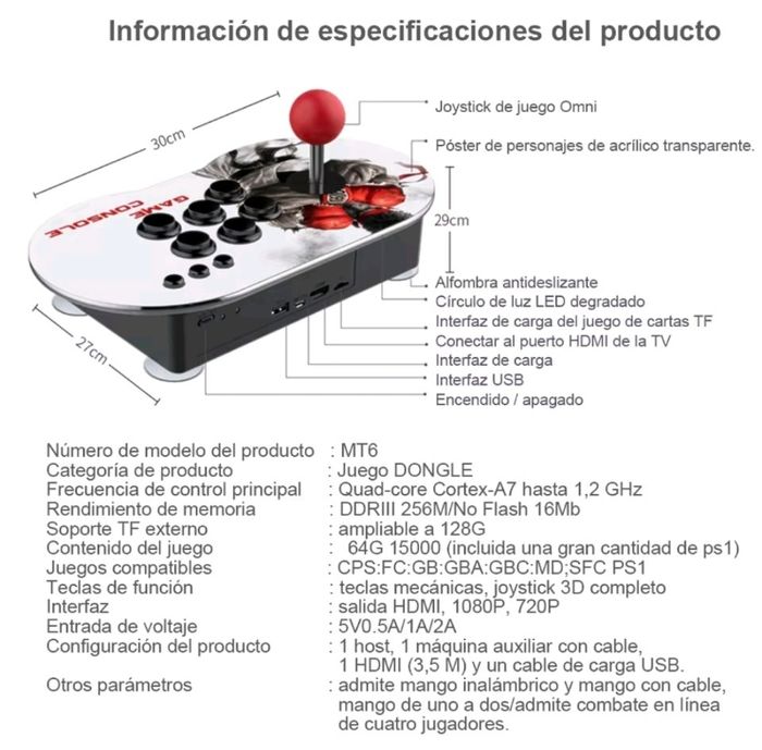 Console de jeux Rétro avec jeux intégrés,hdmi avec 2 manettes arcade 2 joueurs led stick et boutons analogique - photo numéro 3