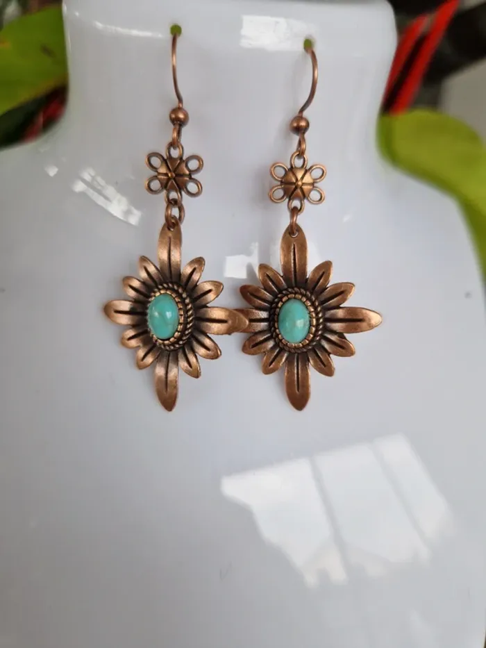 Boucles d'oreilles fantaisies couleur bronze et bleu