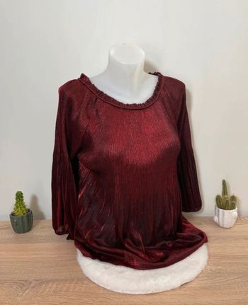 Blouse rouge pailletée manches 3/4