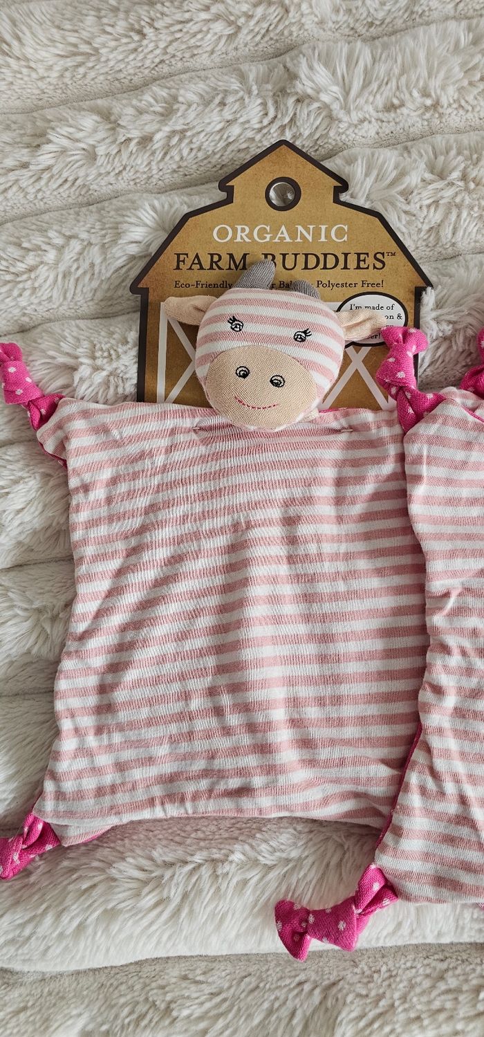 Lot de 2 Doudous Bio Farm Buddies™ – Vachette Rayée Rose (Neufs) - photo numéro 5