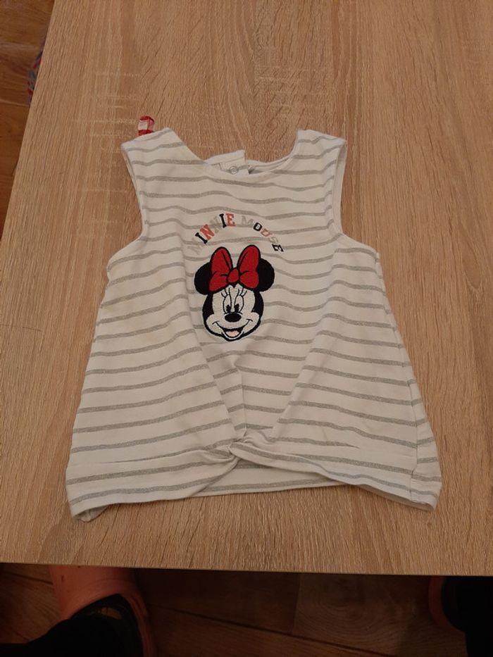 T-shirt sans manche gris ligné Minnie neuf 9 mois