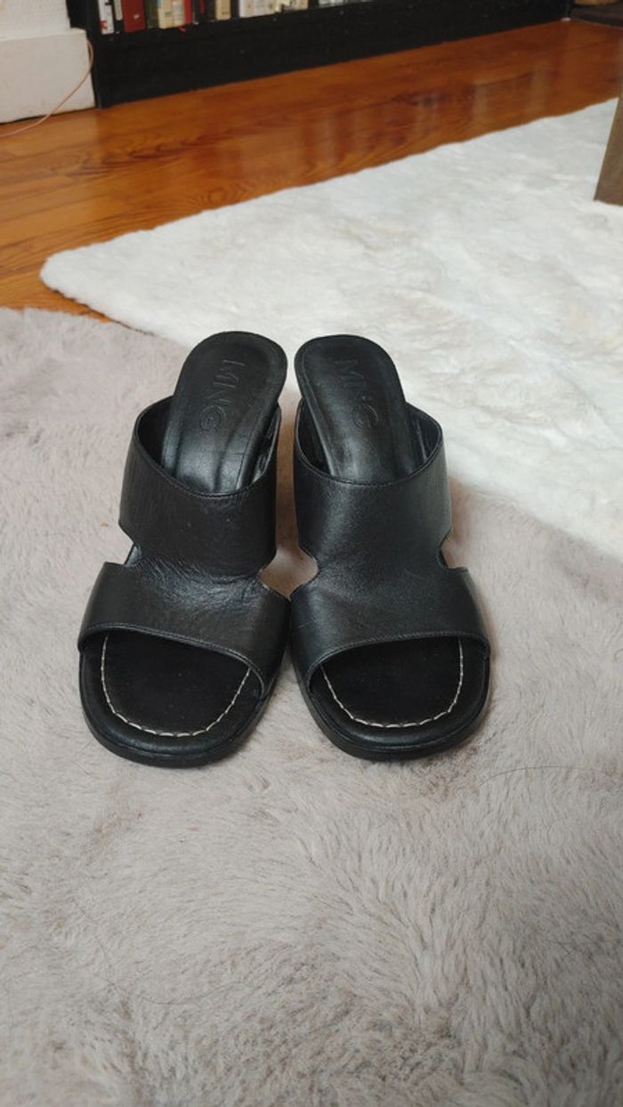 Mule à talon en cuir noir talon 9 cm - photo numéro 4