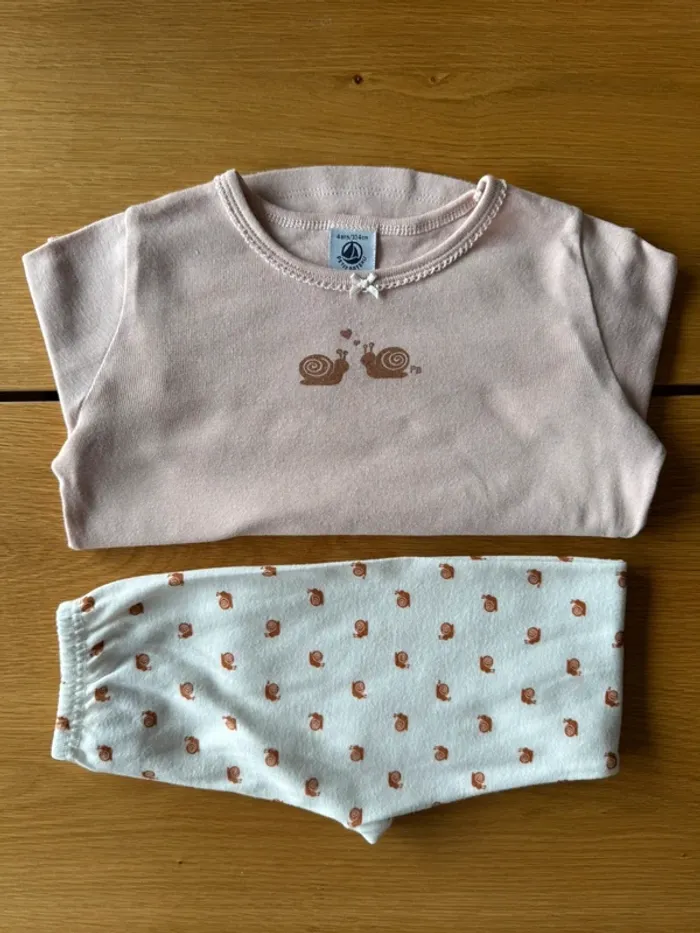 Pyjama 2 pièces ML en coton léger rose pâle et blanc thème escargot 🐌 - Taille 4 Ans - photo numéro 13