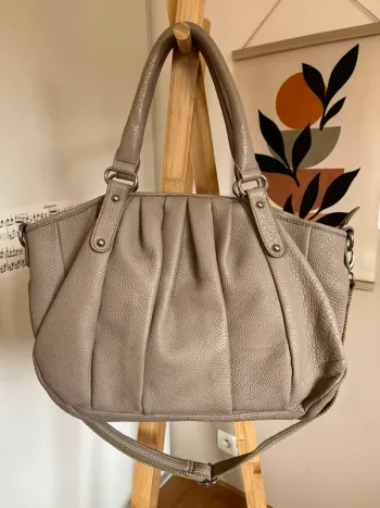 Grand sac en cuir beige vintage excellent état [ref 2508SBe174]