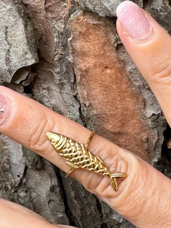 Bague réglable acier inoxydable or poisson vertical travaillé - photo numéro 4