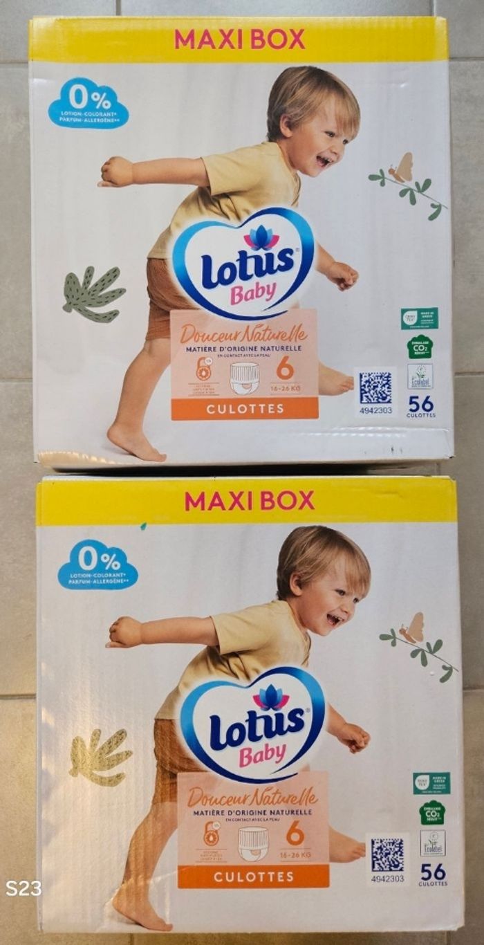 2 cartons de couches culottes lotus taille 6