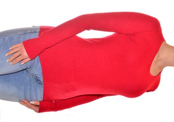 pull fin ajusté manches longues rouge uni taille M col V