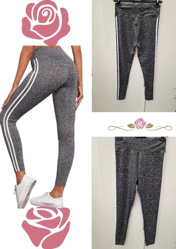 Legging Gris Moucheté Bandes Blanches