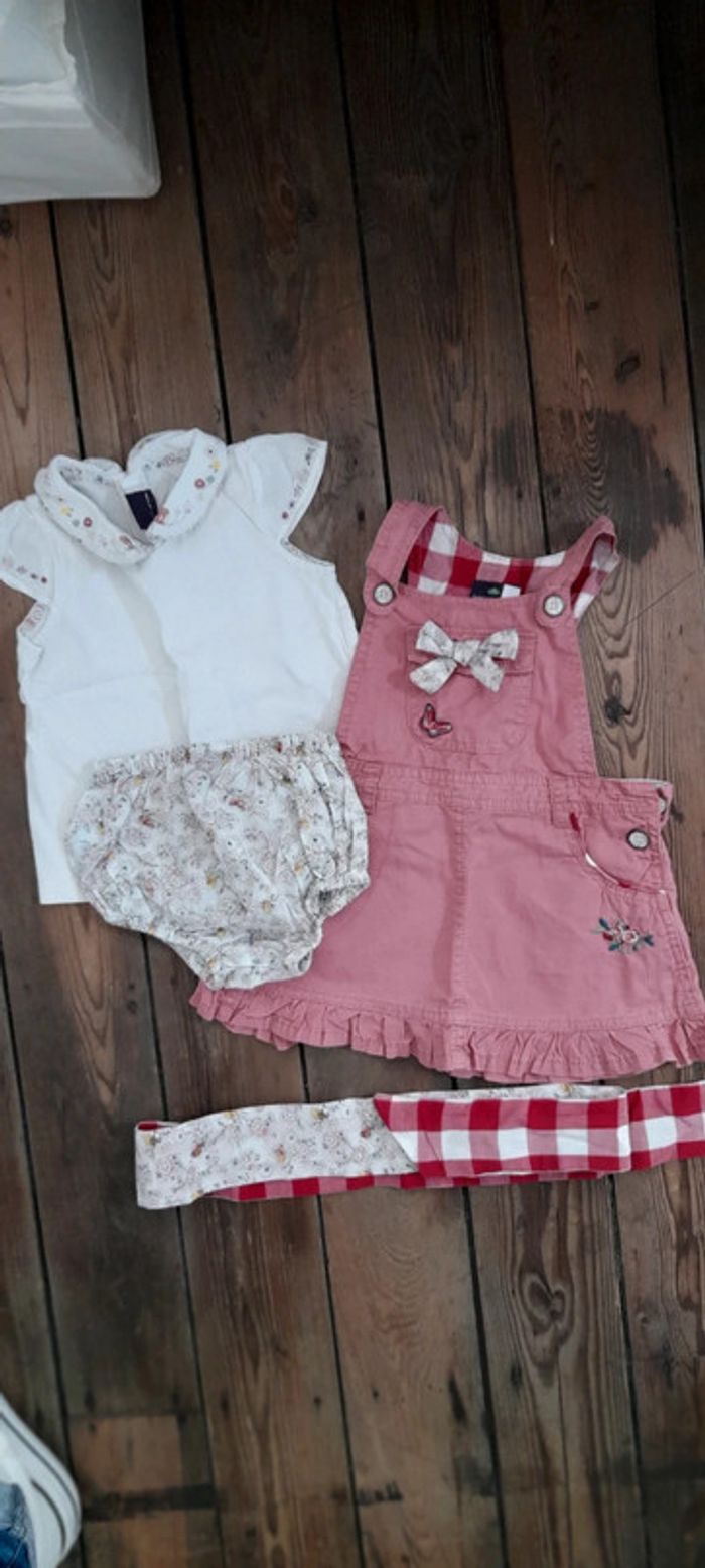 Ensemble robe bloomer culotte tee shirt sergent major 12 mois fleuris carreaux liberty
